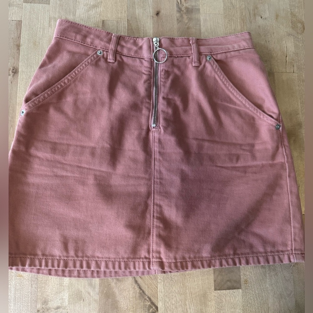Topshop blush denim moto skirt